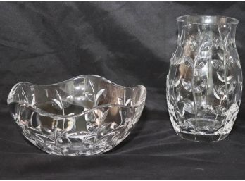 Tiffany & Co. Crystal Vase & Bowl With Cut Leaves Design