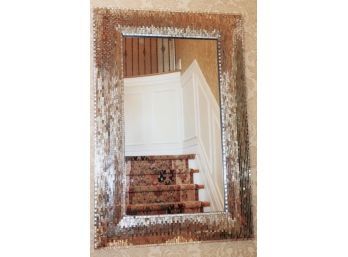 Large Contemporary Wall Mirror With Antiqued Glass Mosaic Frame