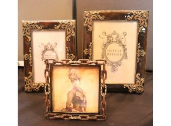 Two Olivia Riegel Picture Frames And 1 Tizo Frame In Rich Colors With Bejeweled Accents