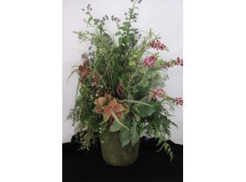 Oversized Decorative Planter With Exuberant Faux Wildflower Floral Display