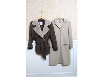 Theory Camel Hair Ladies 3/4 Coat & Andrew Marc Shearling Leather Jacket