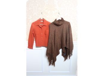 Michel Le Brun Paris Poncho & Ann Taylor Pumpkin Color Wool Sweater
