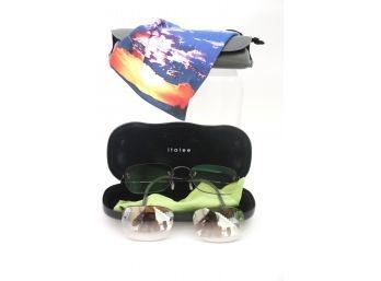 Kazuo Kawasaki Sunglasses With Interchangeable Lenses & Leather Case
