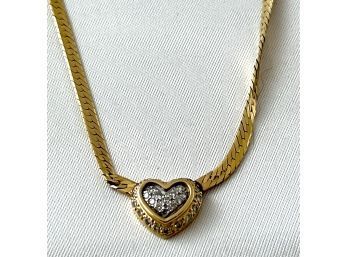 14K YG 15' Lovely Diamond Pave Heart Necklace