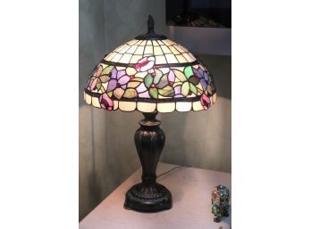 Tiffany Style-Stained Glass Lamp With Iridescent Panels