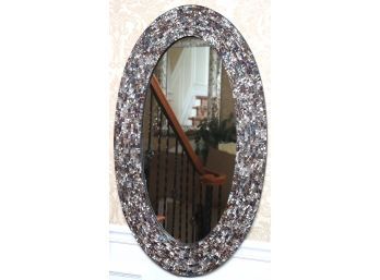 Interesting Oval Wall Mirror With Colorful Shimmering Mosaic Frame