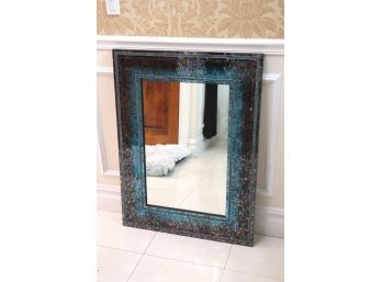 Wall Mirror With Iridescent Blue Glass Mosaic Frame