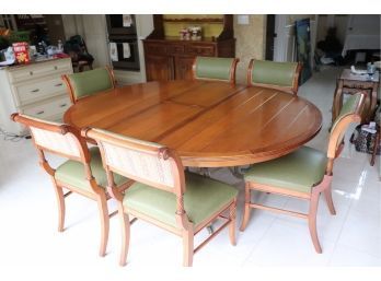 Country French Wood & Wrought Iron Dining Table & 6 Regency Style Chairs
