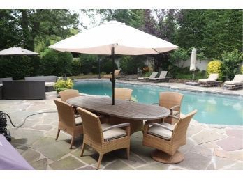 Gloster Outdoor Furniture Teak Dining Set With Table,6 Chairs & Umbrella