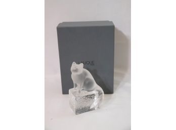Rare Lalique Crystal Cat On A Perch In Original Box