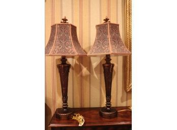 Pair Of Classical Style Table Lamps With Florentine Design Shades