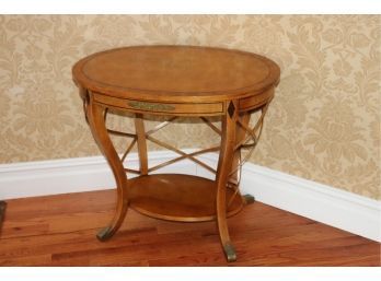 Antique Biedermeier Style Table With Basket Weave Sides & Ormolu