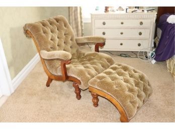 Domain Furniture Tufted Lounge Chair & Ottoman With Velvet Cheetah Fabric