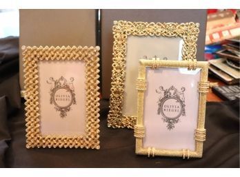 Three Olivia Riegel Picture Frames In Bejeweled Gold Tone Shades