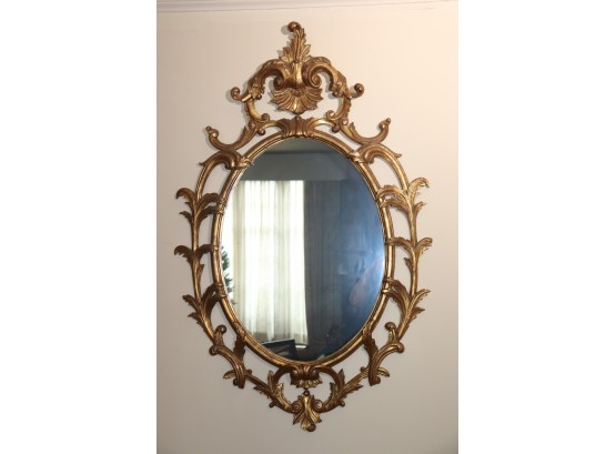 Italian Style Oval Gilt Wood Mirror In Elaborate Baroque Frame
