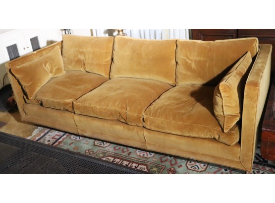 MCM Down Filled Sofa With Square Arms In Dark Camel Color Velvet Fabric