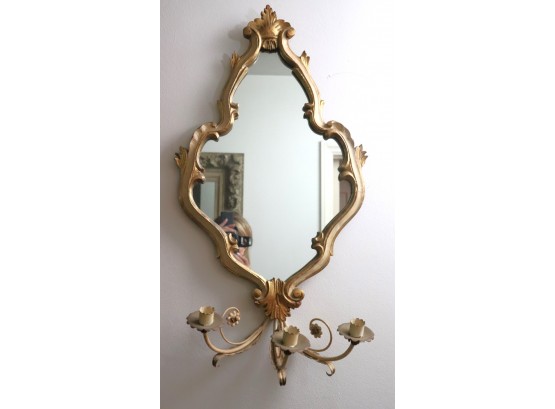 Italian Baroque Style Wall Mirror With Attached Candlesticks