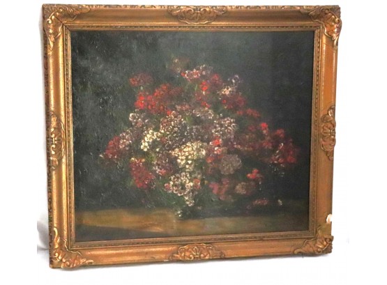 Antique Oil Painting Of Phlox Flowers In Vase Signed By Artist