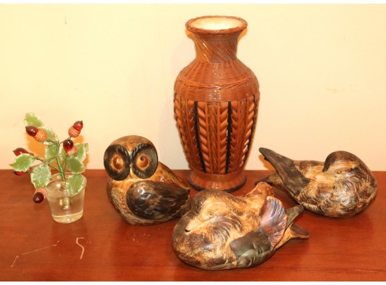 Assortment Of Decorative Items With Ceramic Ducks, Owl & Vases