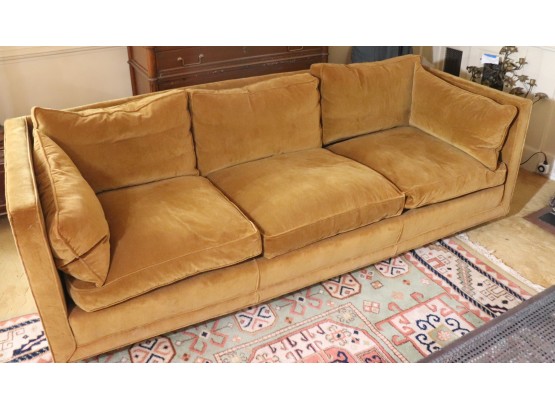 MCM Down Filled Sofa With Square Arms In Dark Camel Velvet Fabric