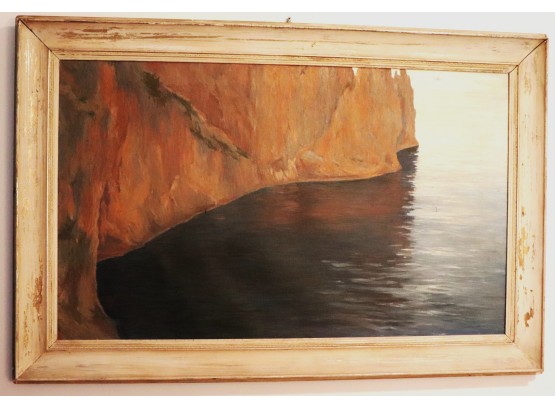 Framed Landscape Painting Of Ocean Cliffs, Signed Rossini