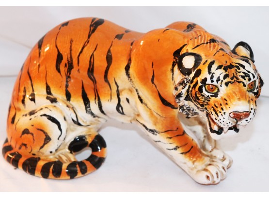 1970s Era Hand Painted Ceramic Tiger Figurine Ca. 1960s