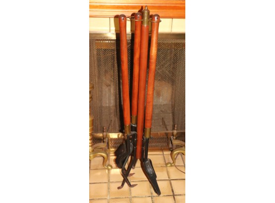Set Of Large & Unusual Set Of Fireplace Tools For A Rural Hearth