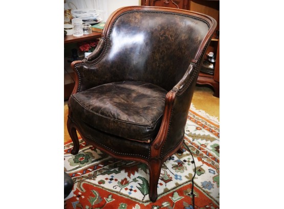 Chic French Style Tub Chair With Marbleized Leather Upholstery