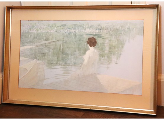Pastel & Tempera Painting Of Nude At A Wharf By Conner McCauley