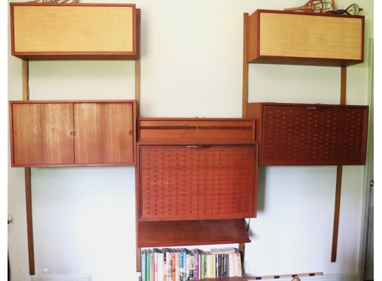 Fabulous MCM Teak 3 Piece Wall Unit With Built In Speakers