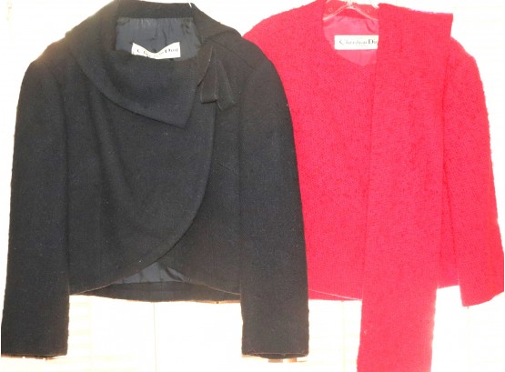 Two Vintage Christian DIOR Short Wool Jackets, 1 With Scarf