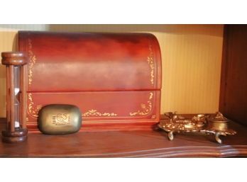 Vintage Leather Envelope Box, Inkwell, Cleopatra Paperweight & More