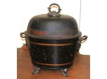 Antique Footed Tole Coal Bucket With Handles & Lid