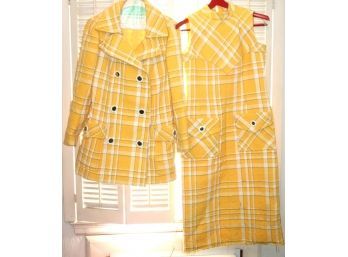Vintage Luc Darcy Yellow Plaid Sleeveless Dress & Blazer, Made In France