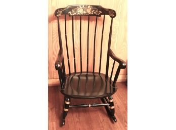 Hitchcock Style Black Painted Rocking Chair With Stenciled Details