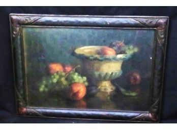 Antique Oil Painting Still Life Of Urn With Fruit In Carved Frame