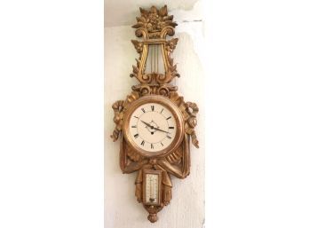B. Altman Italian Lyre Shaped Sirocco Wood Clock & Thermometer