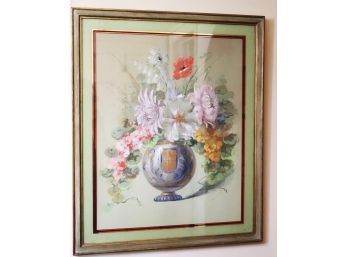 Framed Pastel Painting Of Still Life With Spring Flowers