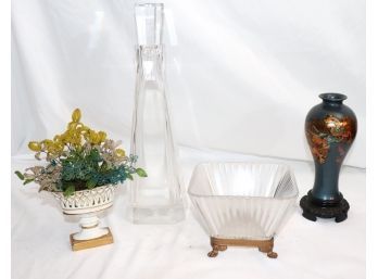 Modernist Crystal Decanter With Dragon Theme Vase & More
