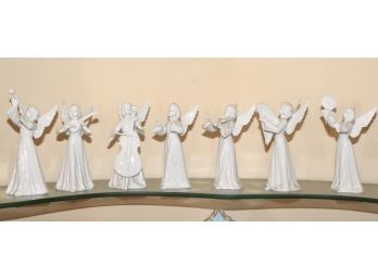 Group Of 7 Crown Dresden Porcelain Angels As Musicians Figurines