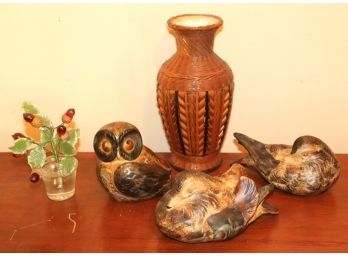 Assortment Of Decorative Items With Ceramic Ducks, Owl & Vases