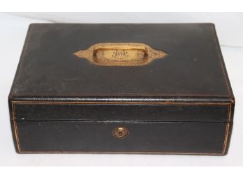 Antique Asprey, London, Black Leather Travel Desk With Monogrammed Brass Handle