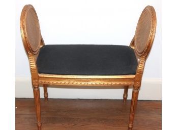 Romantic French Style Gilt Bench With Caned Sides
