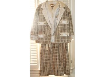CHANEL 3 Piece Tweed & Silk Suit With Bustier, Buttons & Chain Link Trim