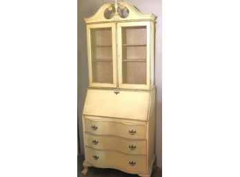 Yellow Painted Duncan Phyfe Style Secretary Bookcase