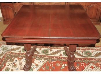 Antique Renaissance Revival Style Library Table With Fluted Legs & Carved Feet