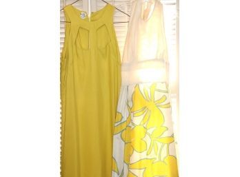 Two 1970s Era Summer Dresses In Yellow Floral Print & Sexy Cut Out Neckline