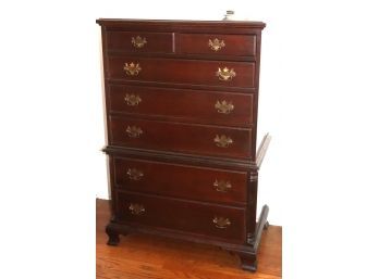 Chippendale Style Tall Gentlemans Dresser With Brass Handles