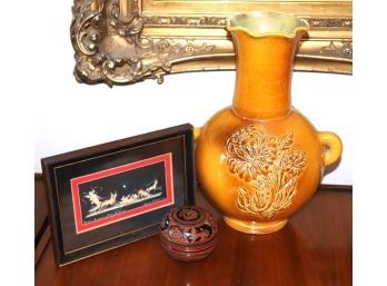 Flores Real Ceramic Vase, Burmese Box & Pompeii Style Painting