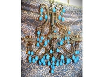 Bohemian Fantasy Style Chandelier With Turquoise Teardrop Crystals